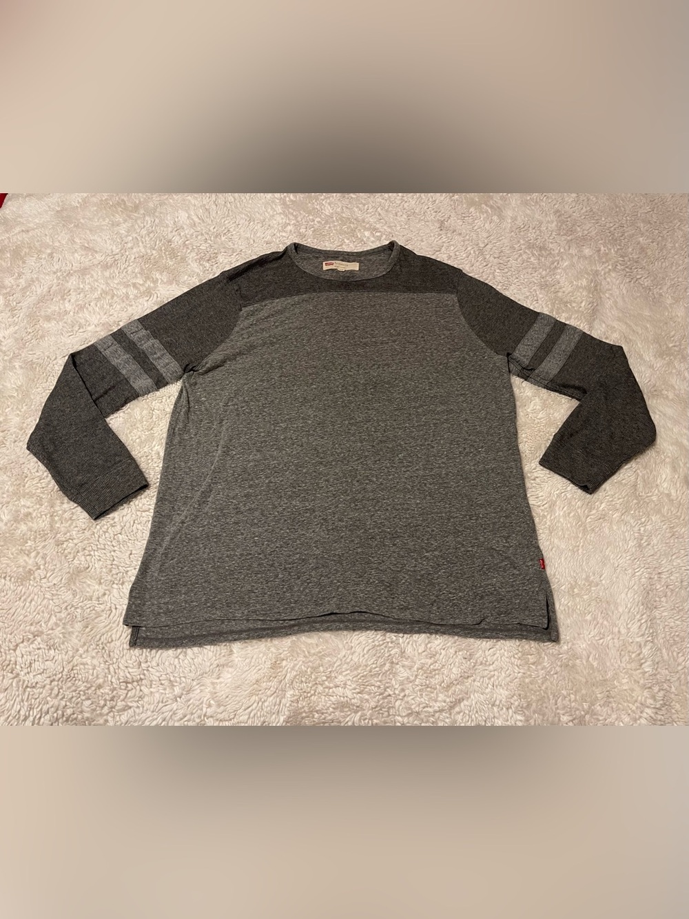Levi's Booney Men XL Gray Waffle Knit Thermal Long Sleeve Striped Crewneck Shirt